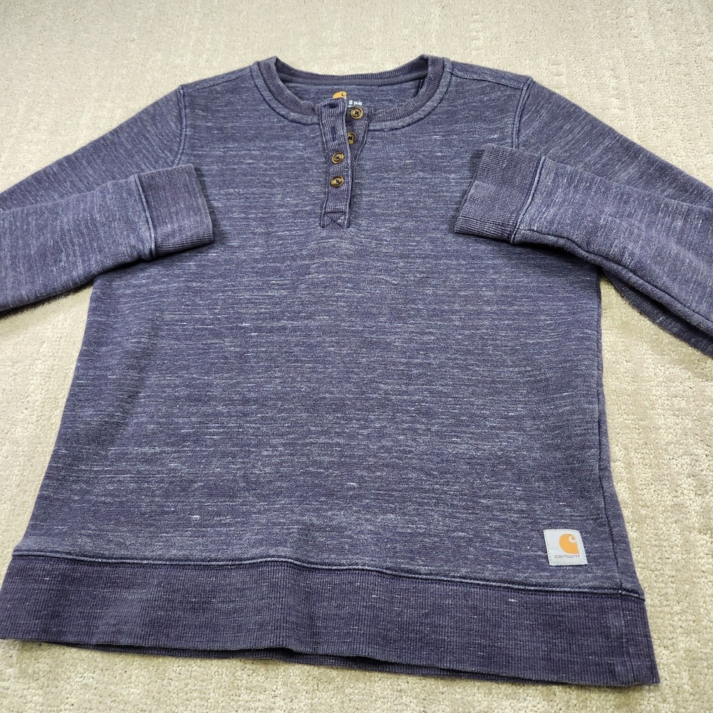 Carhartt Sweatshirt Women Small Clarksburg Henley Cotton Fleece Blue‎